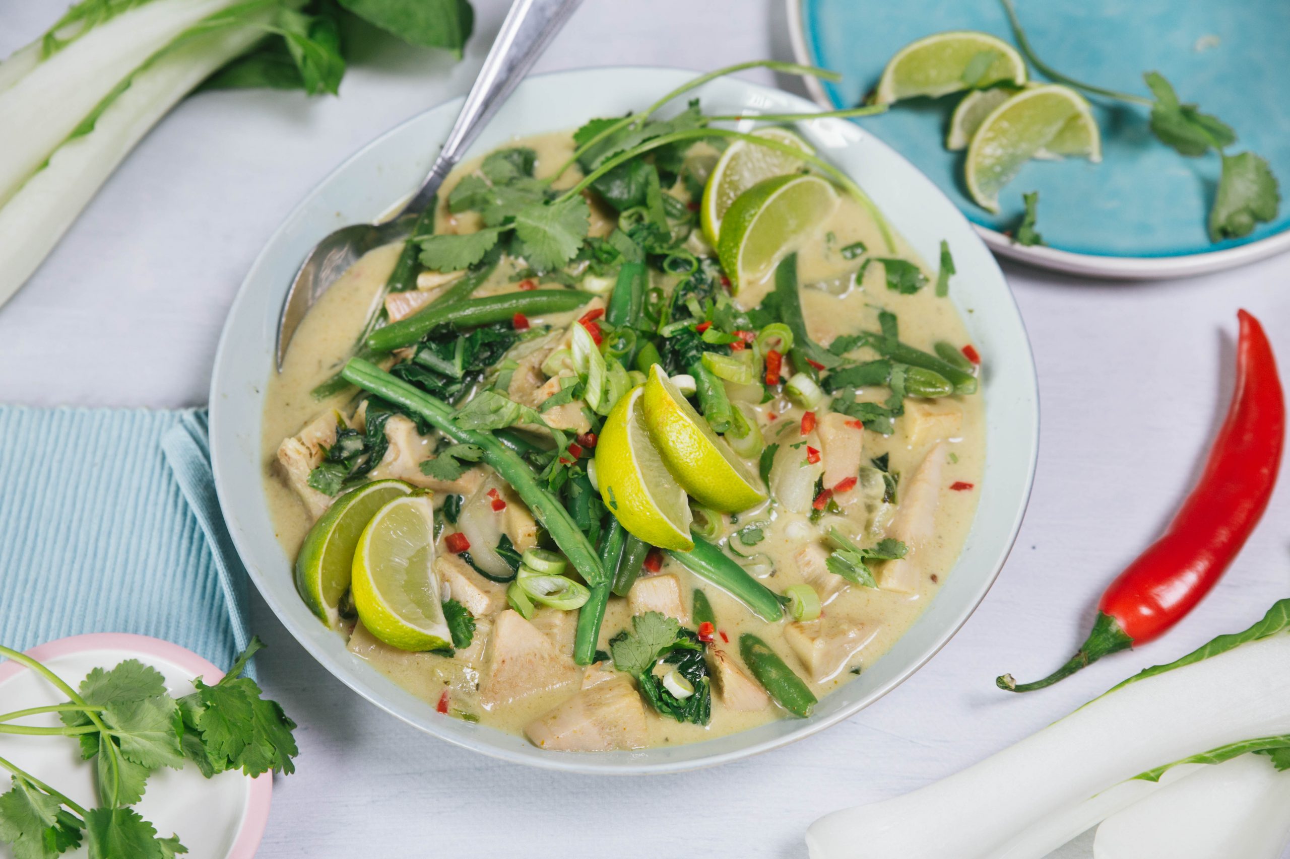 Thaise groene curry met groenten en jackfruit